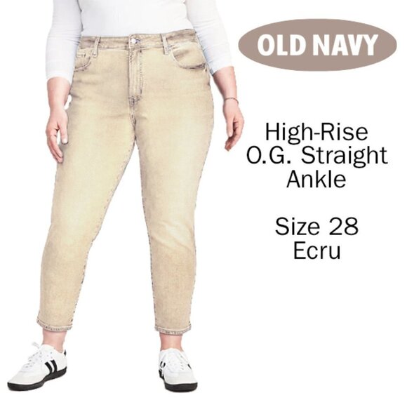 Old Navy NWT High Rise O.G. Straight Ankle Ecru Color (Cream) Jeans Plus Size 28 - Picture 1 of 16